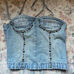 Edikted denim studded lace up corset top